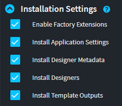 The installation settings dropdown expanded