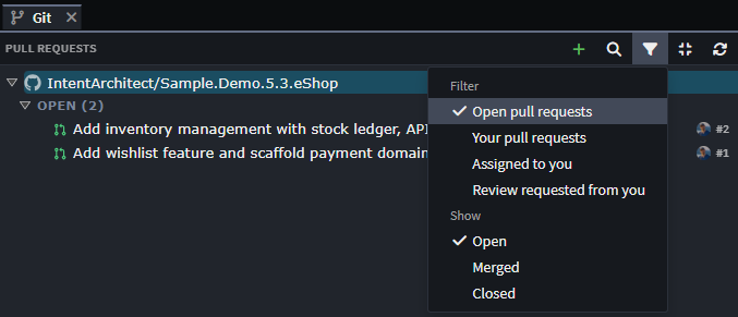 Pull requests filter