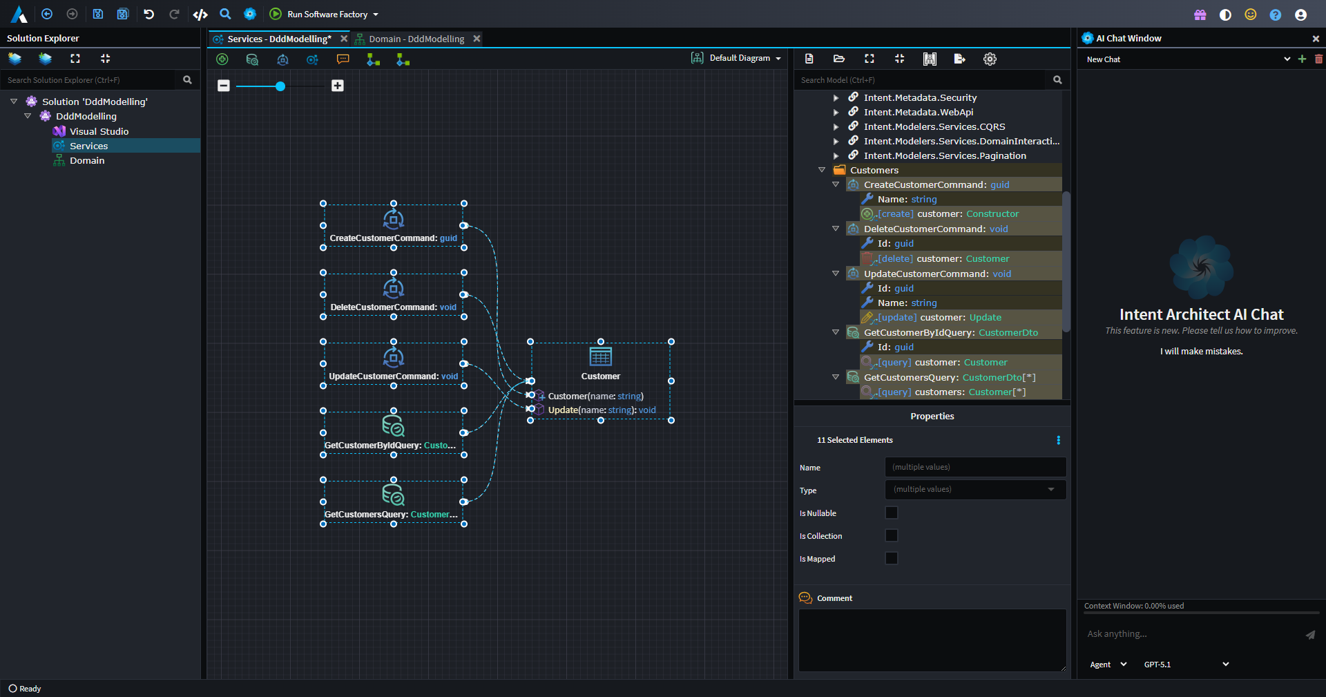 Customer diagram showing commands, queries and mappings