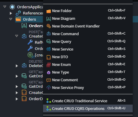 CQRS CRUD Operations menu