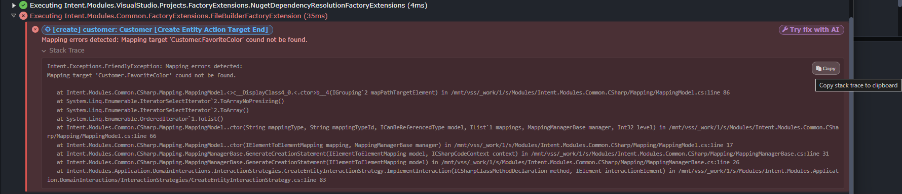 Copying the error