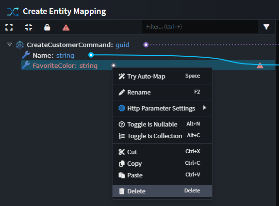 Delete field context menu option