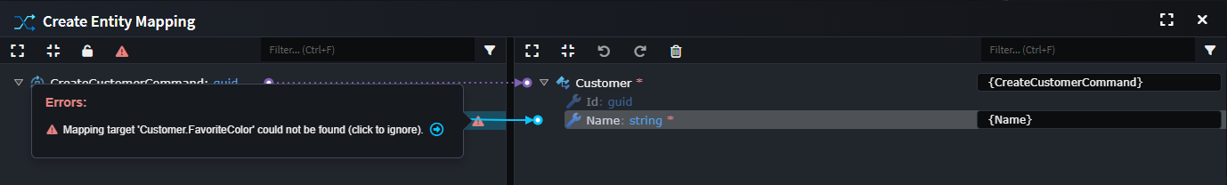 Mapping screen with error