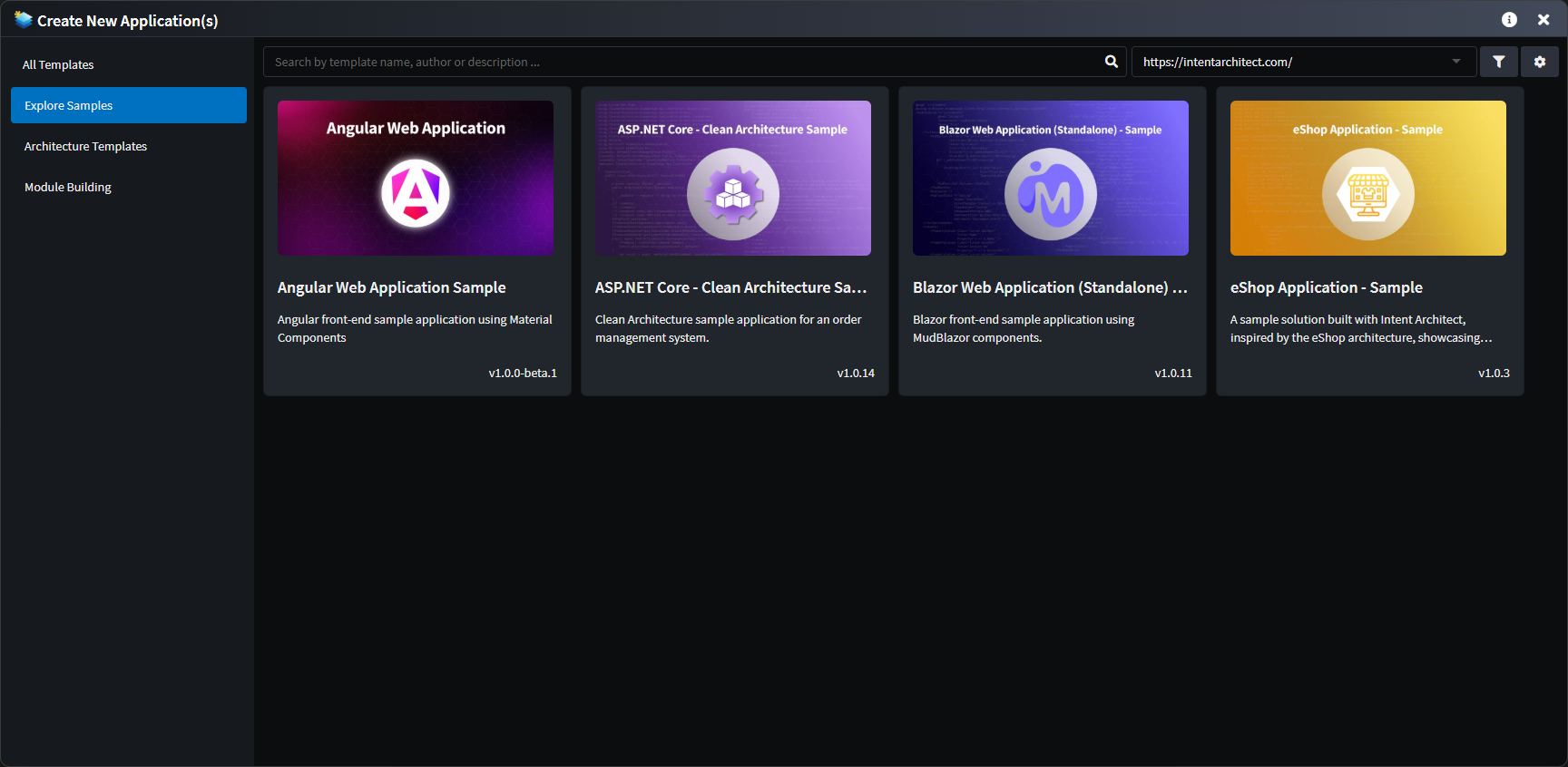 Create New Applications(s) - Explore samples