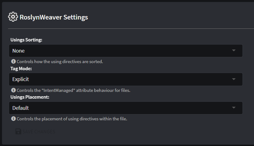 RoslynWeaver Settings