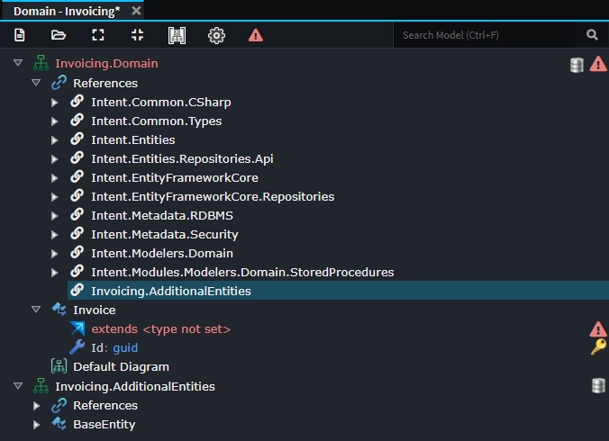 The "Invoicing.AdditionalEntities" package now visible under References