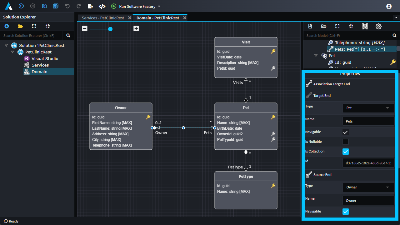 The properties pane in Intent Architect's Domain Designer