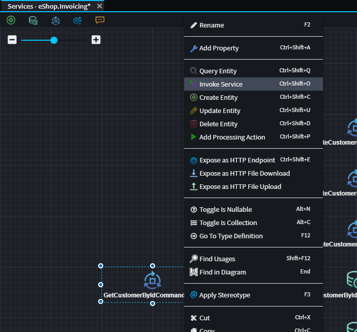 Invoke Service context menu option