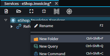 New Folder context menu option on a package