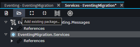 Add Existing Package toolbar button