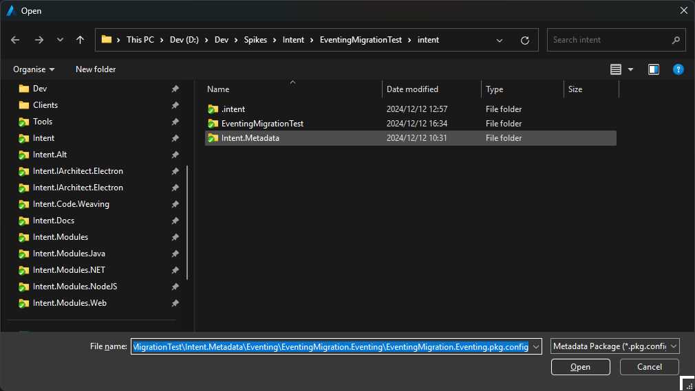 Open package dialogue