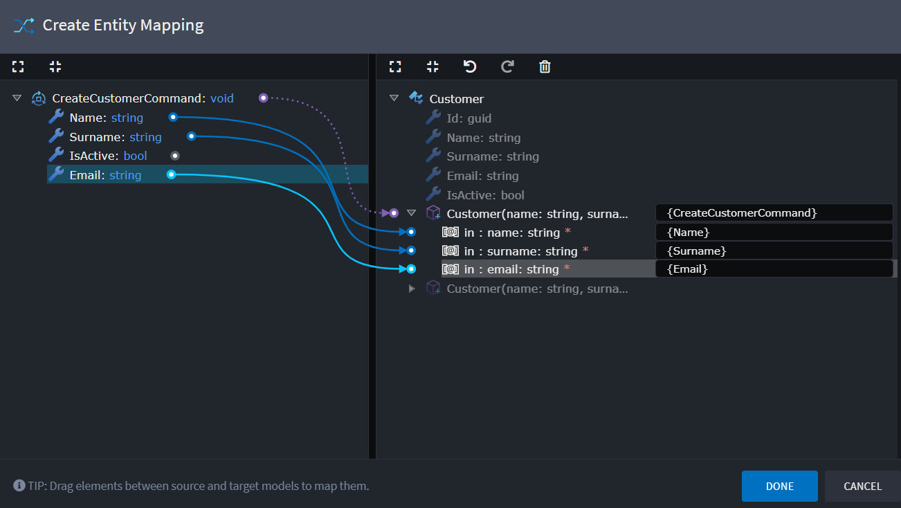 Create Entity Action Mapping
