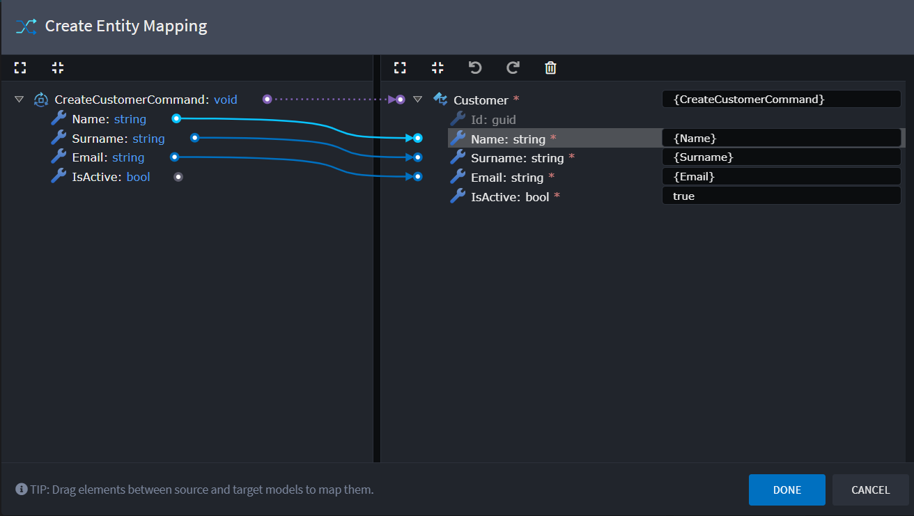 Create Entity Action Mapping