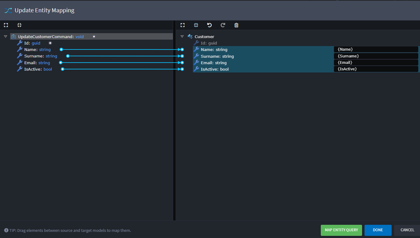 Update Entity Action Mapping