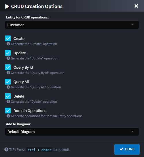 Dialogue for CQRS creation mapping