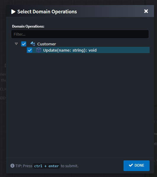 Select DDD operations for created CRUD CQRS