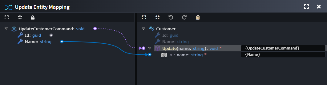 Entity Update Mapping screen