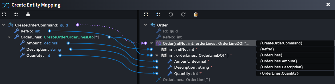 CreateOrderCommand created in Services designer