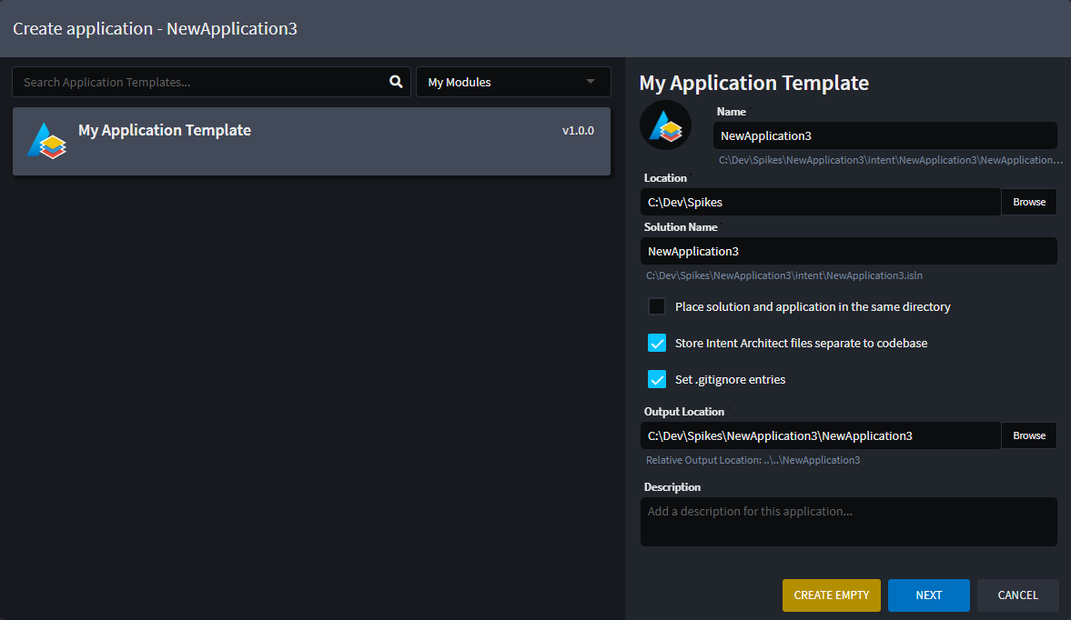 Select your Application Template