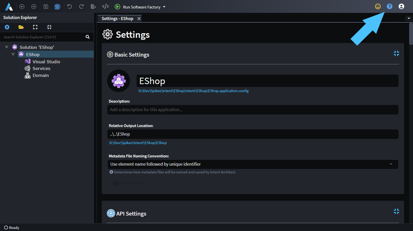 The help icon in the application