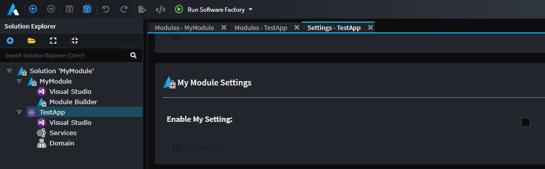 My Modules Settings Screen Example