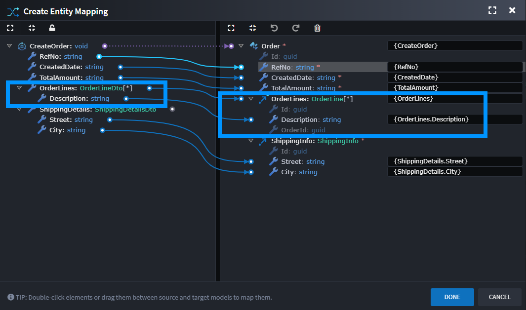 Collection mapping with nested field mappings