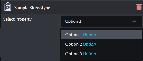 Property of type Select Options featured on a Stereotype