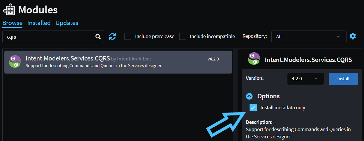 The install metadata only option