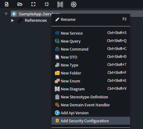 Add Security Configuration to Service designer