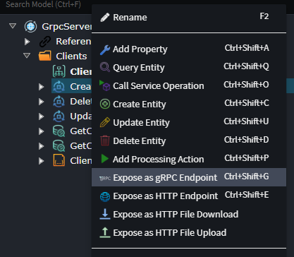 Expose as gRPC Endpoint context menu option