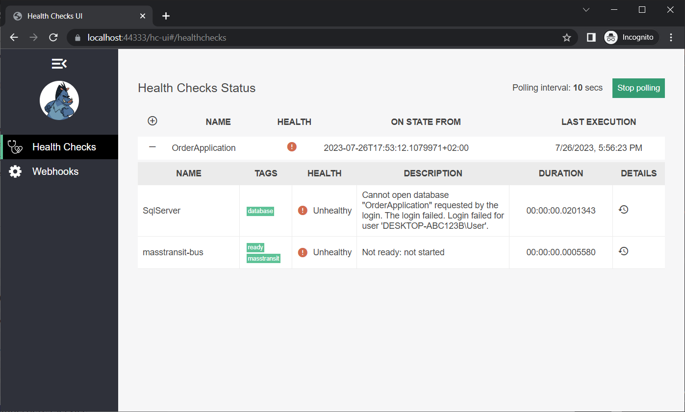 Health Checks UI Endpoint