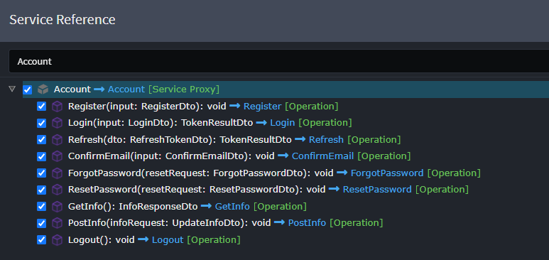 Available operations for which to generate service proxies