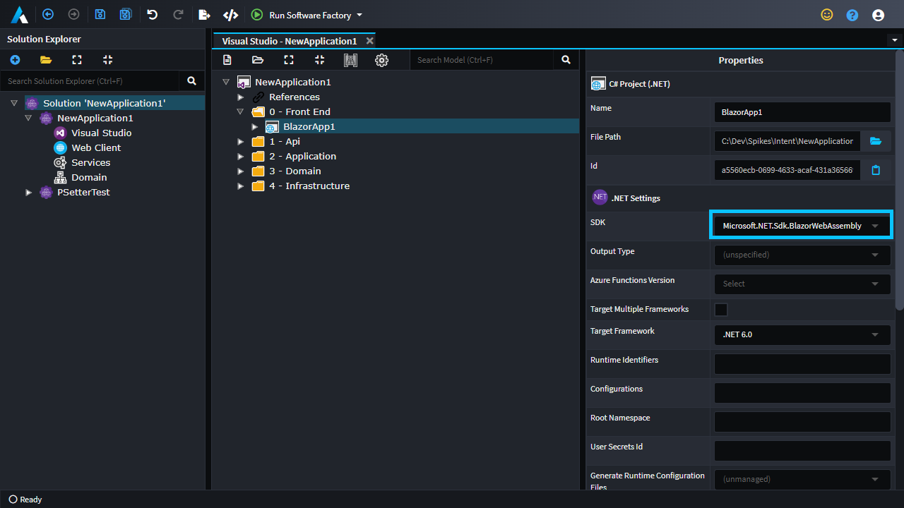 Selecting the SDK in the Visual Studio Designer