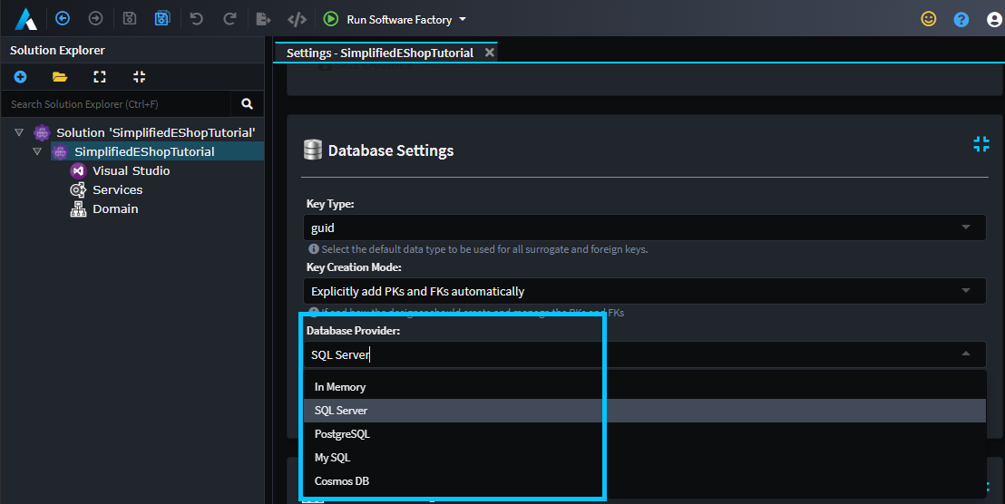 Database Settings - Database Provider