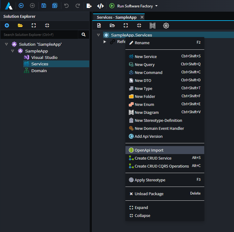 Open Import context menu item