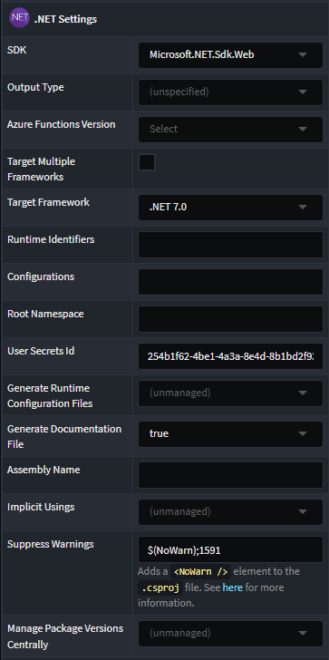 Project .NET Settings stereotype