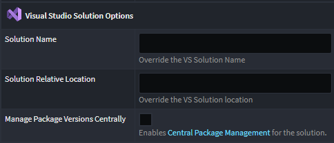 Visual Studio Solution Options with Name and Location