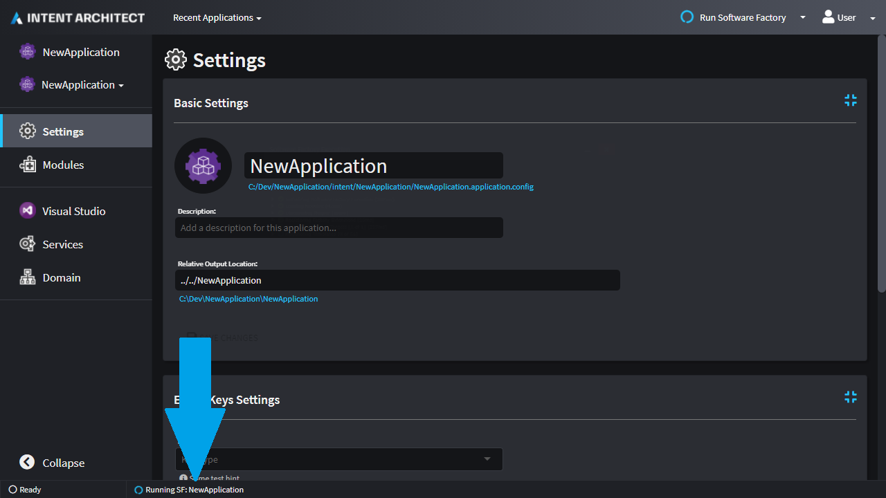 The Software Factory Execution window minimized