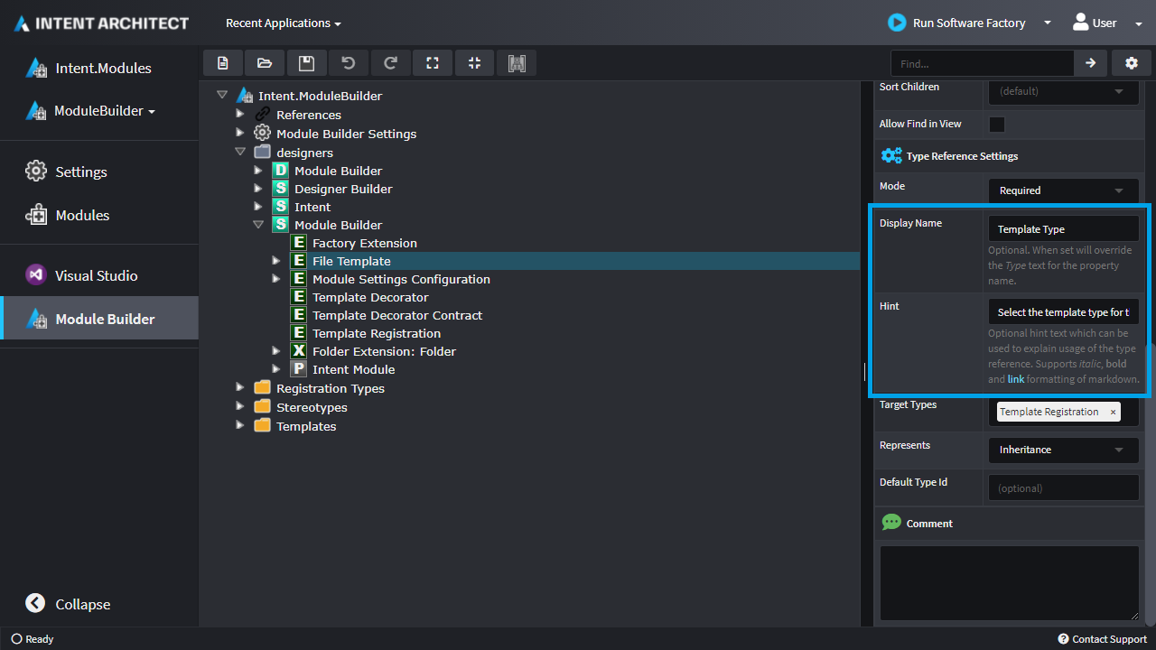 Customizing type and hint for an element in the module builder