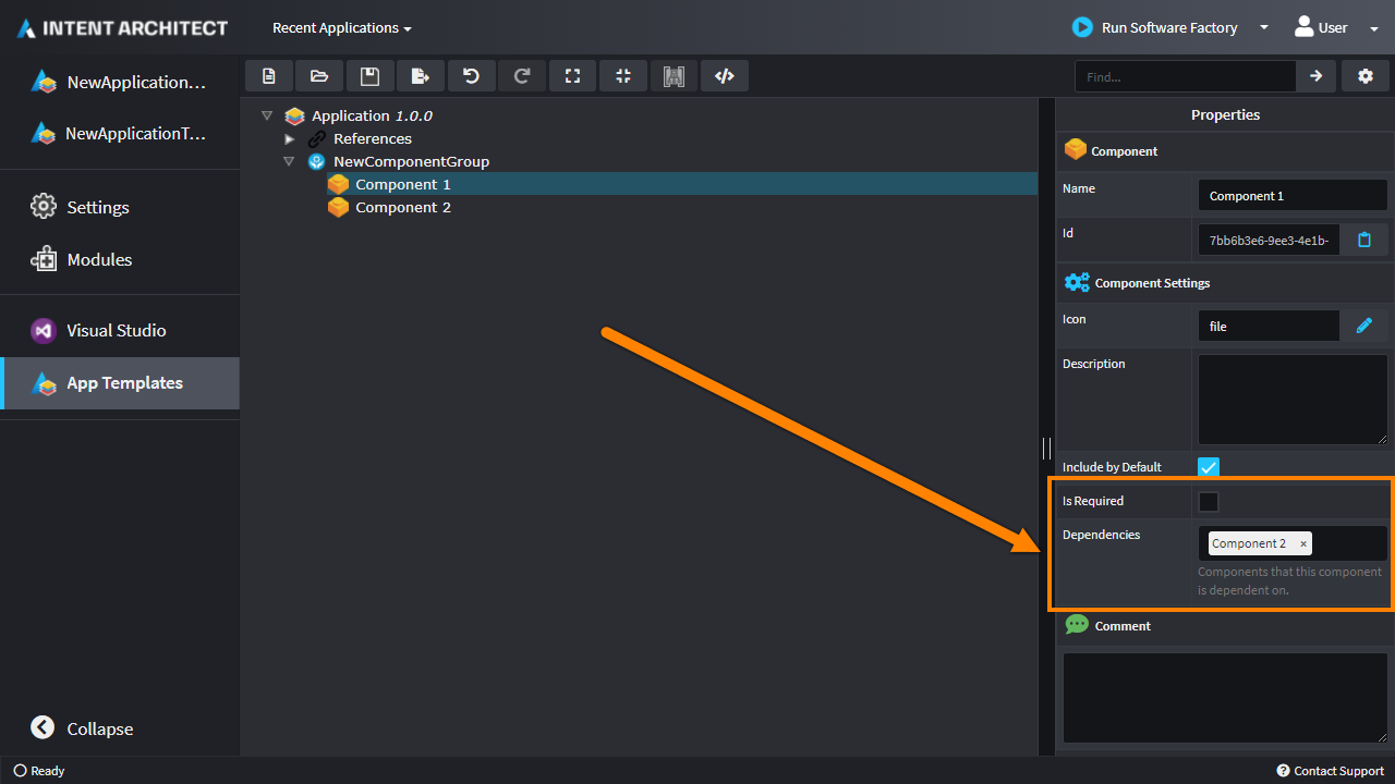 Specify component dependencies and is required