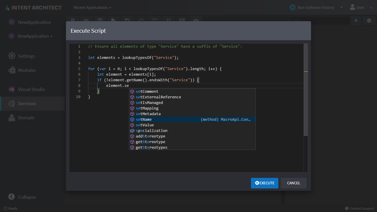 Open Execute script dialog