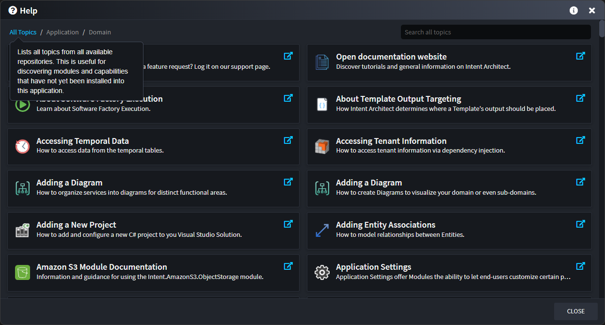Help Dialogue: All Topics