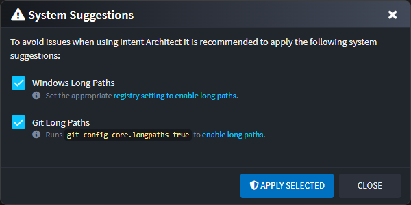 The System Suggestions dialog