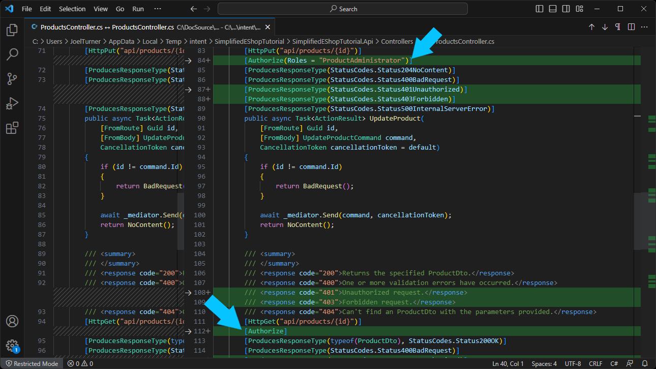 Products Controller changes