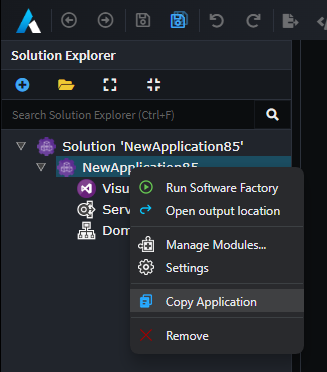 Clone / Copy Application available on application context menu