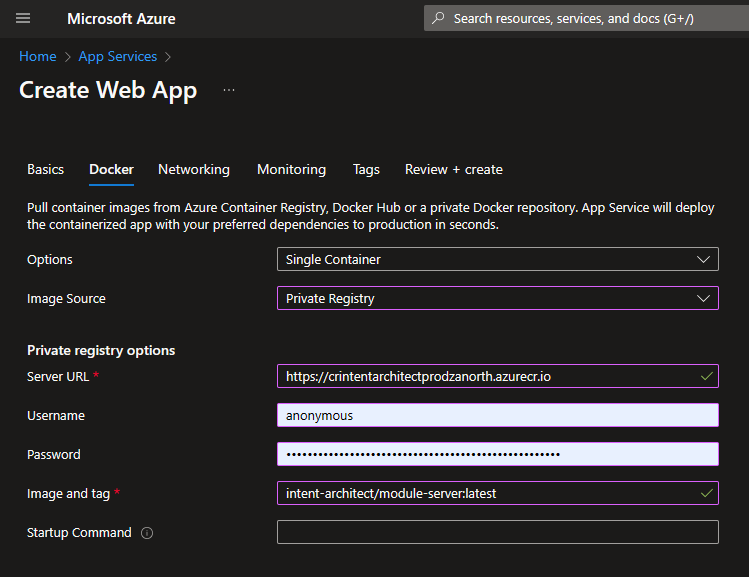 Azure Create Web App screenshot