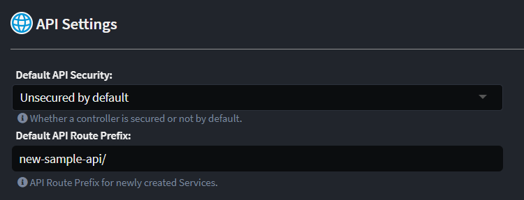 Default Route API Prefix Settings Page