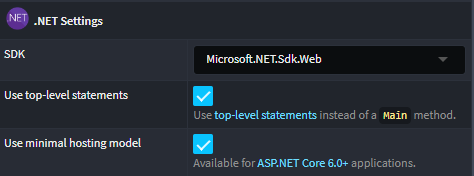 Use top-level statements and minimal hosting model options