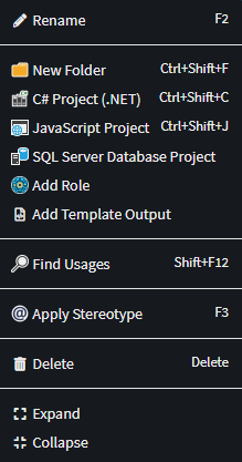 Cleaned up Context menu options in the Visual Studio Designer