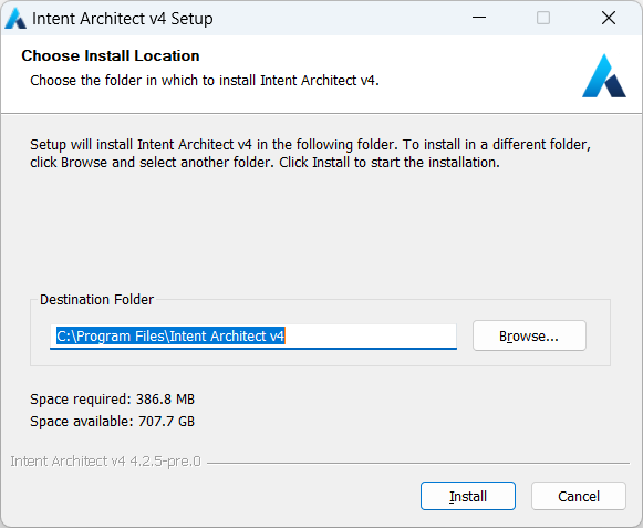 Intent Architect Setup: Choose Install Location
